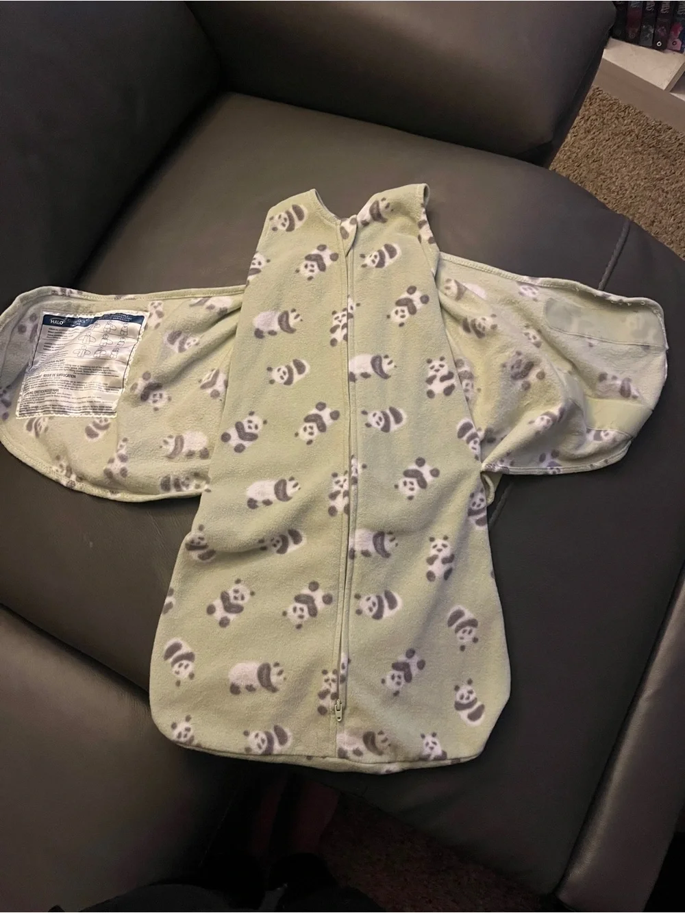 Halo Green Panda Zip-Up Fleece Baby Swaddle